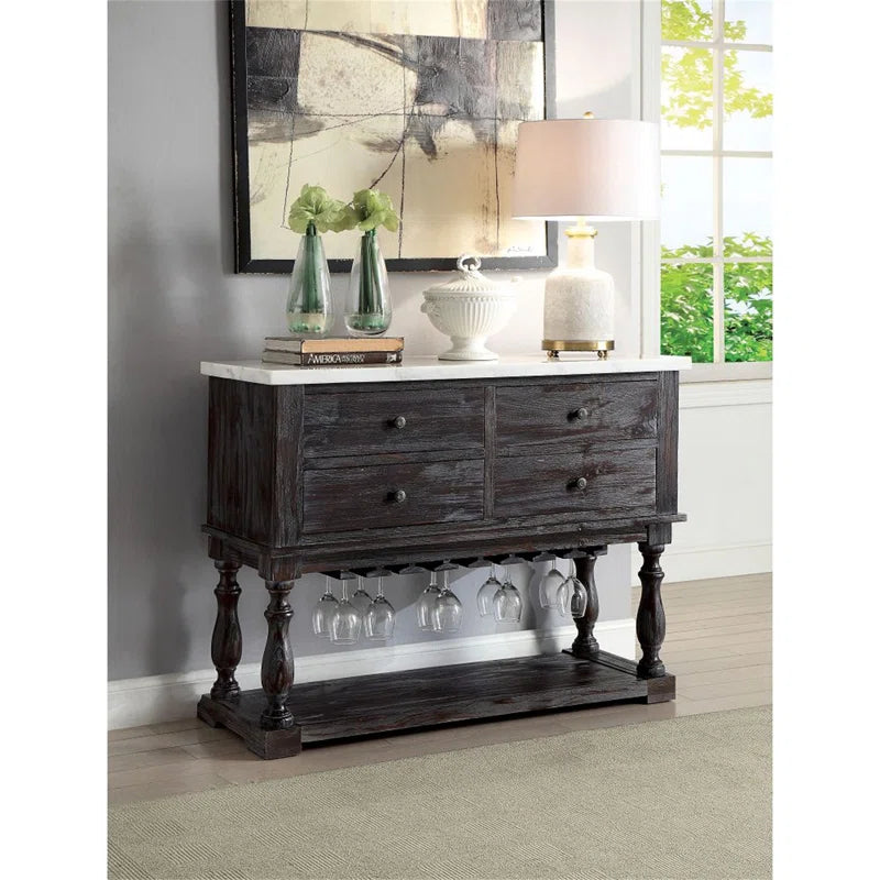Concert 48"L 4-Drawer Server with Natural Marble Top in White and Weathered Espresso