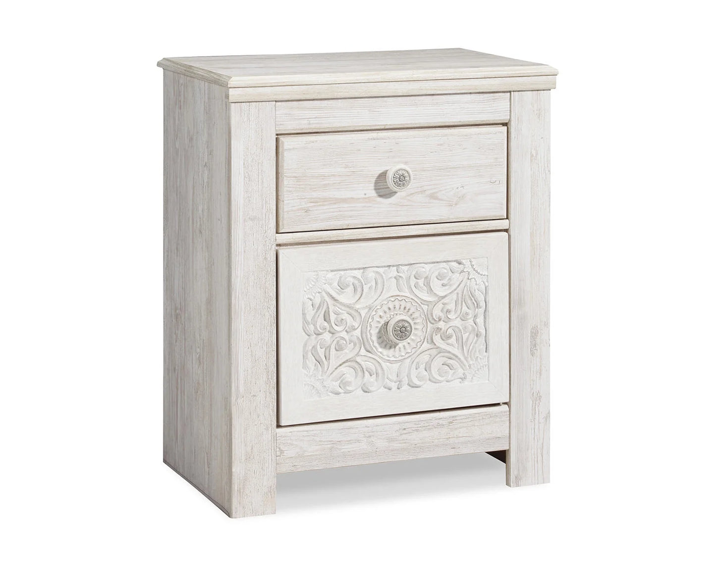 Traditional Paxberry 2 Drawer Nightstand, Whitewash