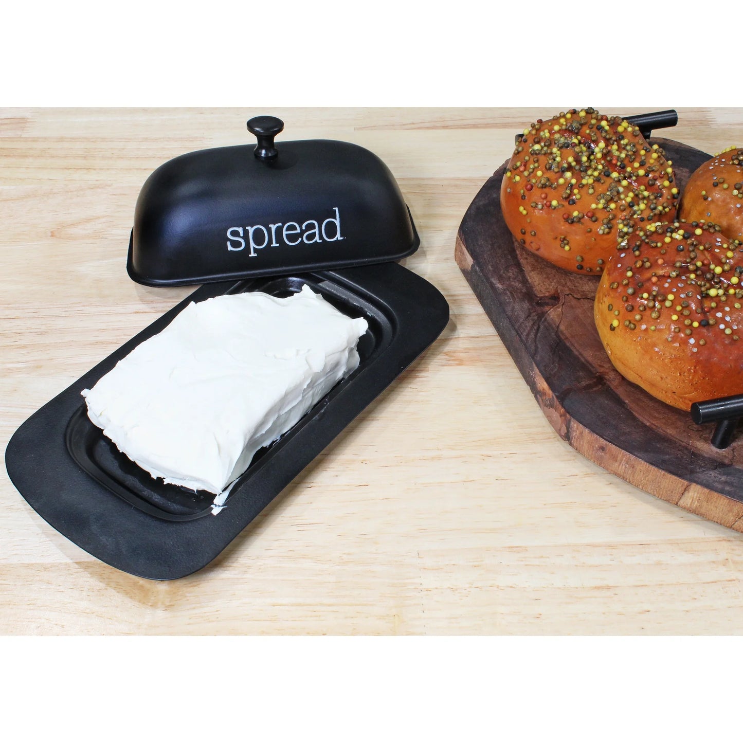Large Enamelware Butter Dish (Black); Modern Farmhouse Enamel Butter Serving Dish W/ Lid