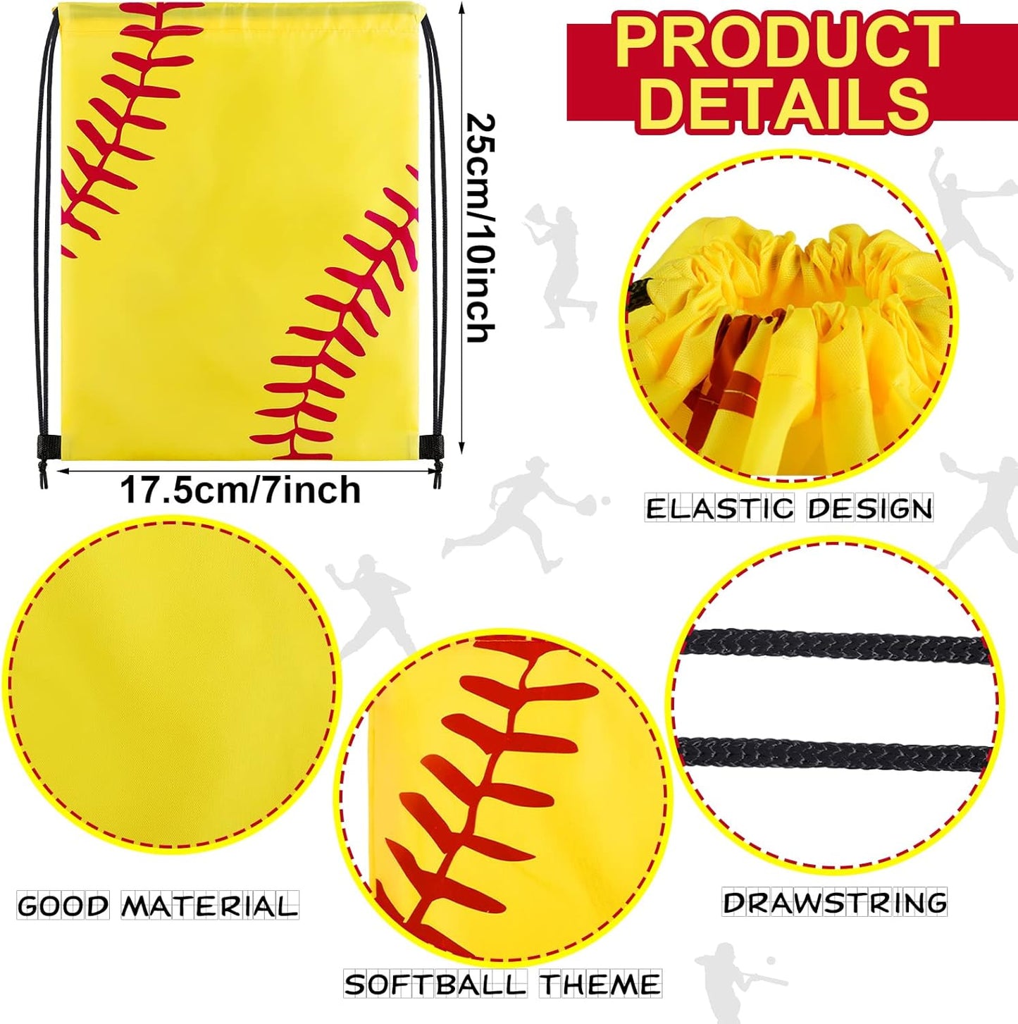 12 Pieces Small Sport Drawstring Bags Candy Bag Sport Party Drawstring Goodie Favor Supplies Gifts(Softball,7 X 10 Inch)