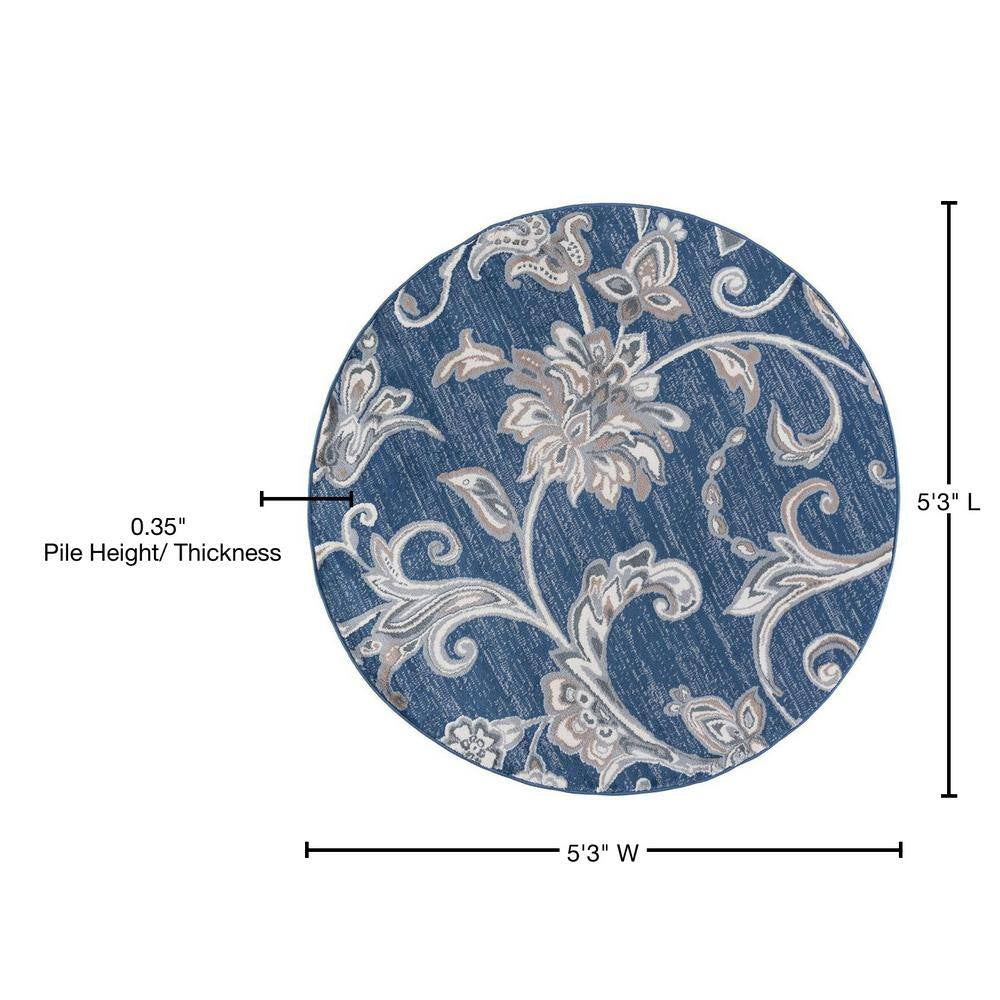 Madison Floral Navy 6 Ft. round Indoor Area Rug