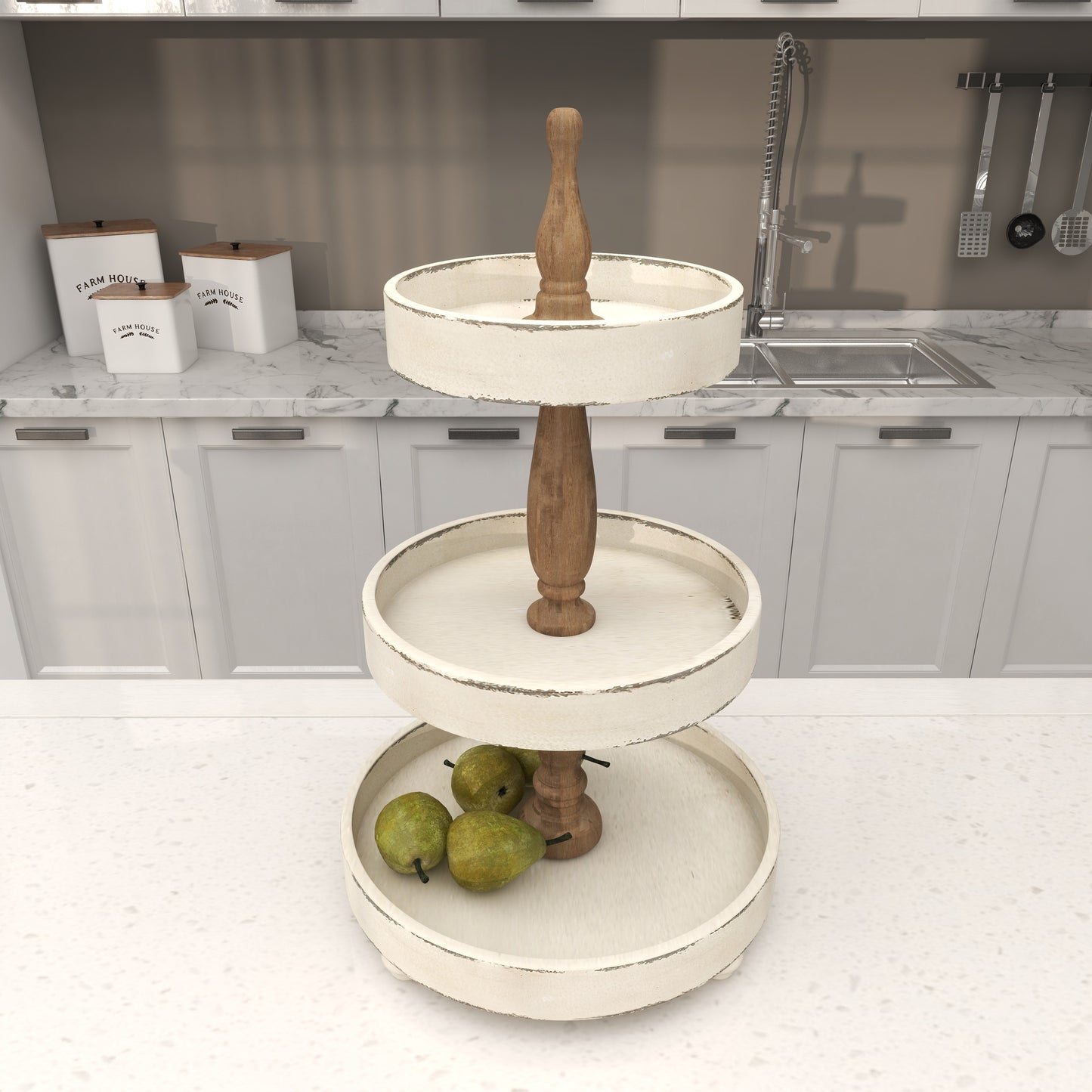 15" X 24" White Wood 3 Tiered Server, 1-Piece