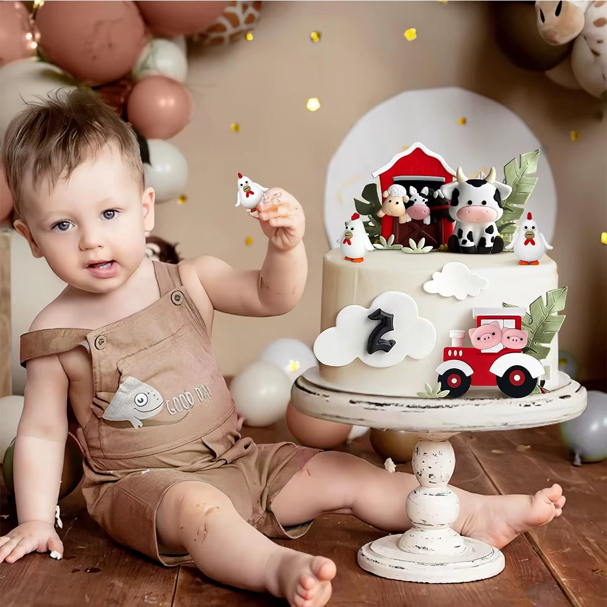 6Pcs Animal Cake Decoration Farm Birthday Cake Topper Cow Cake Decoration for Farm Animal Baby Shower Birthday Party Decorations