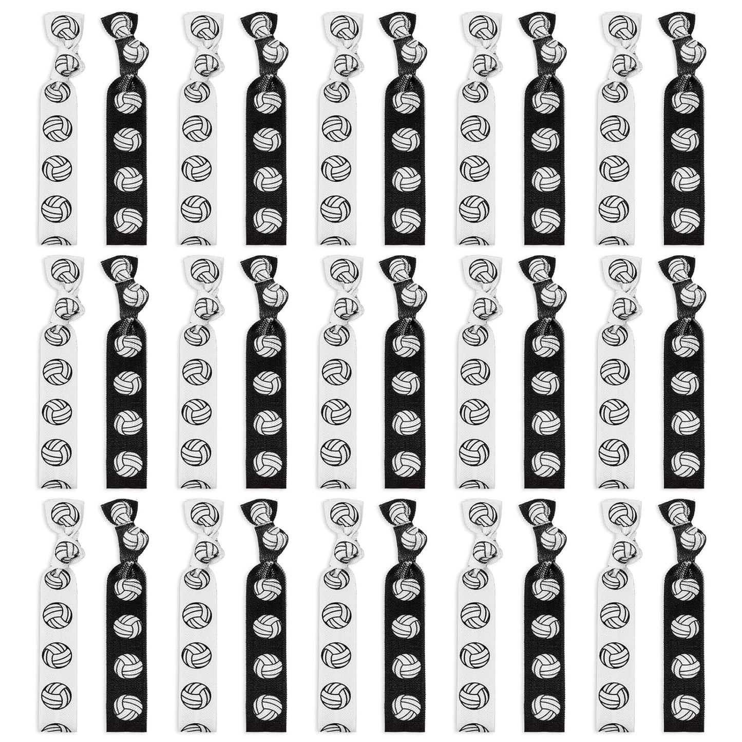 30 PCS Volleyball Hair Ties Elastic Volleyball Ribbon Ponytail Holders Hair Accessories Volleyball Bracelets for Girls Women Player Party Volleyball Gifts for Team(White+Black)