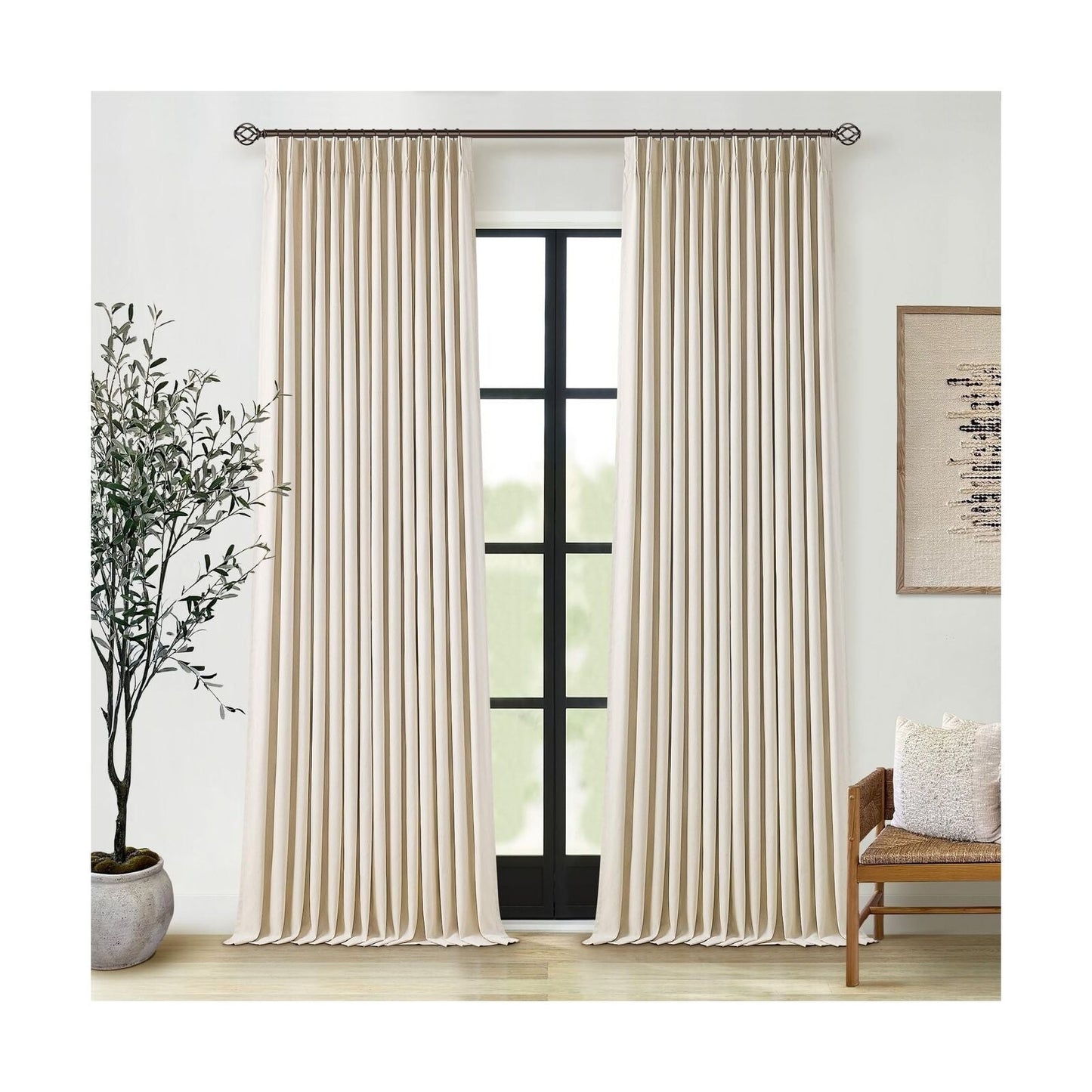 Pleated Linen Blackout 120 Inch Curtains for Living Room Dining 2 Panels Set ...