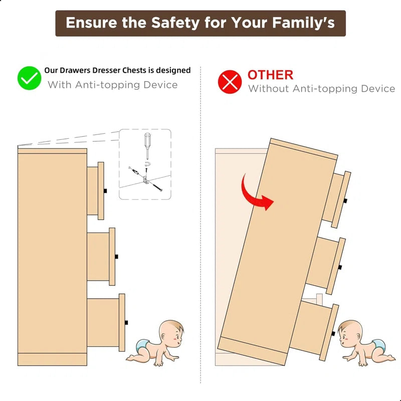 Theron Farmhouse 5 Drawer Bedroom Dresser, Wood Tall Chest of Drawers, Closet Storage for Bedroom