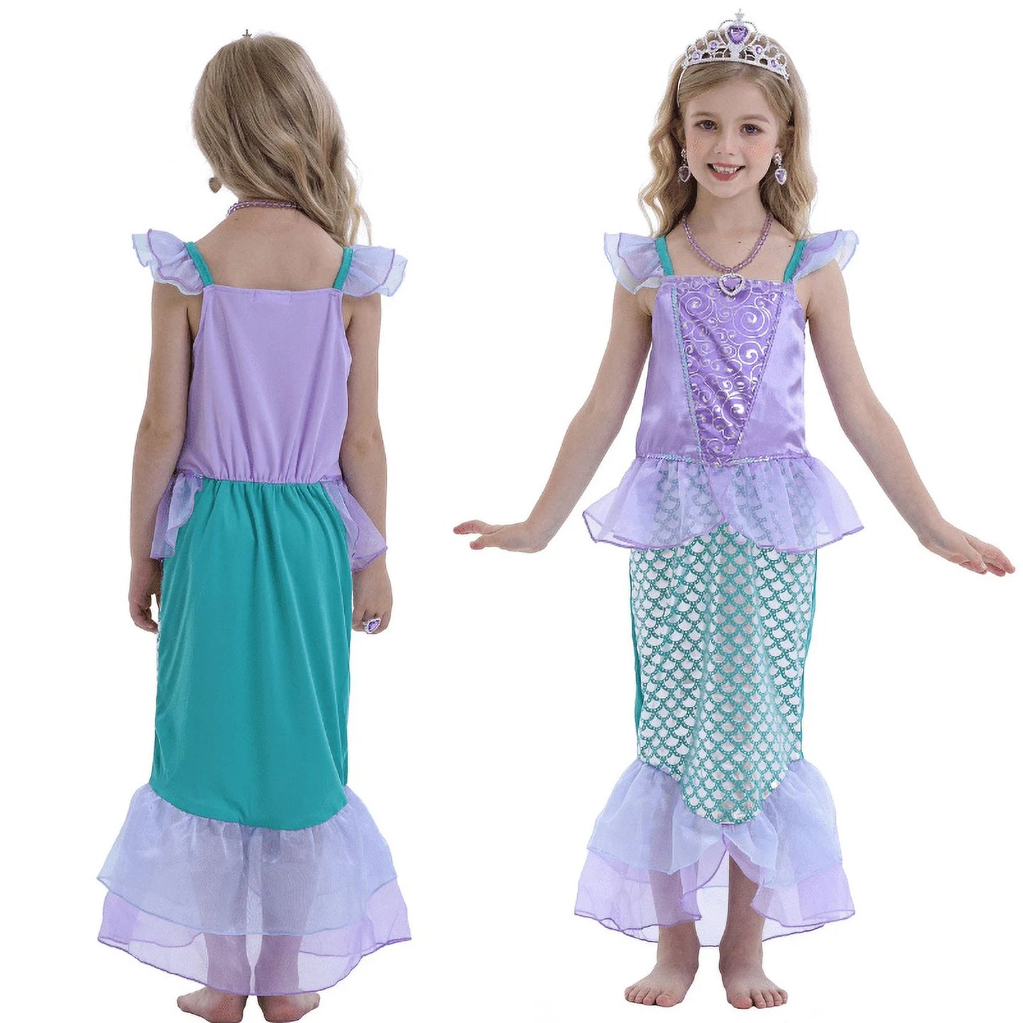 Mermaid Dresses for Girl Ariel Princess Dress up Clothes Mermaid Costume up Kids Birthday Party Cosplay Role Play Clothes 140 Cm 9-10 Years