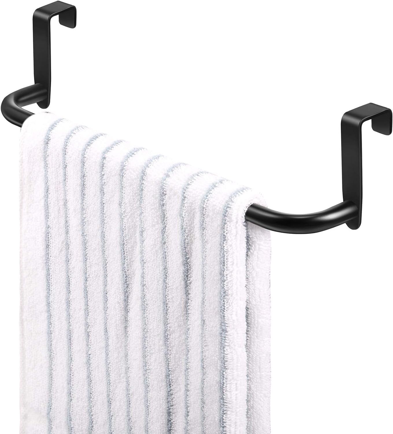 2 Pieces Metal Towel Bar Kitchen Cabinet Towel Rack Strong Steel Towel Bar Rack for Hanging on inside or outside of Doors, Home Kitchen Bathroom, Hand Towels, Dish Towels and Tea Towels (Black)