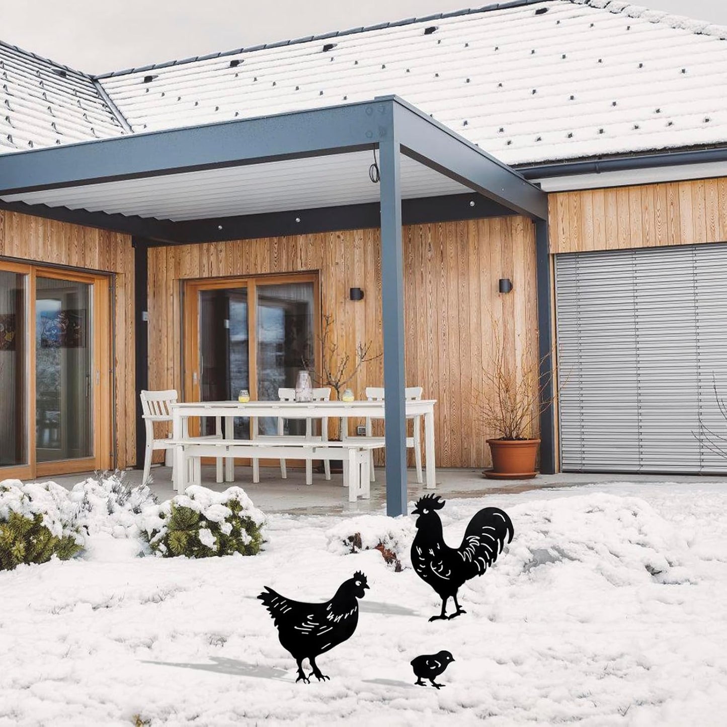 Metal Chicken Yard Decor 3 Pcs Rooster Garden Stakes,Chicken Gifts for Women/Men,Hen/Chicks Silhouette Statues for Yard Art,Backyard,Patio,Lawn Ornaments,Outdoor Decor