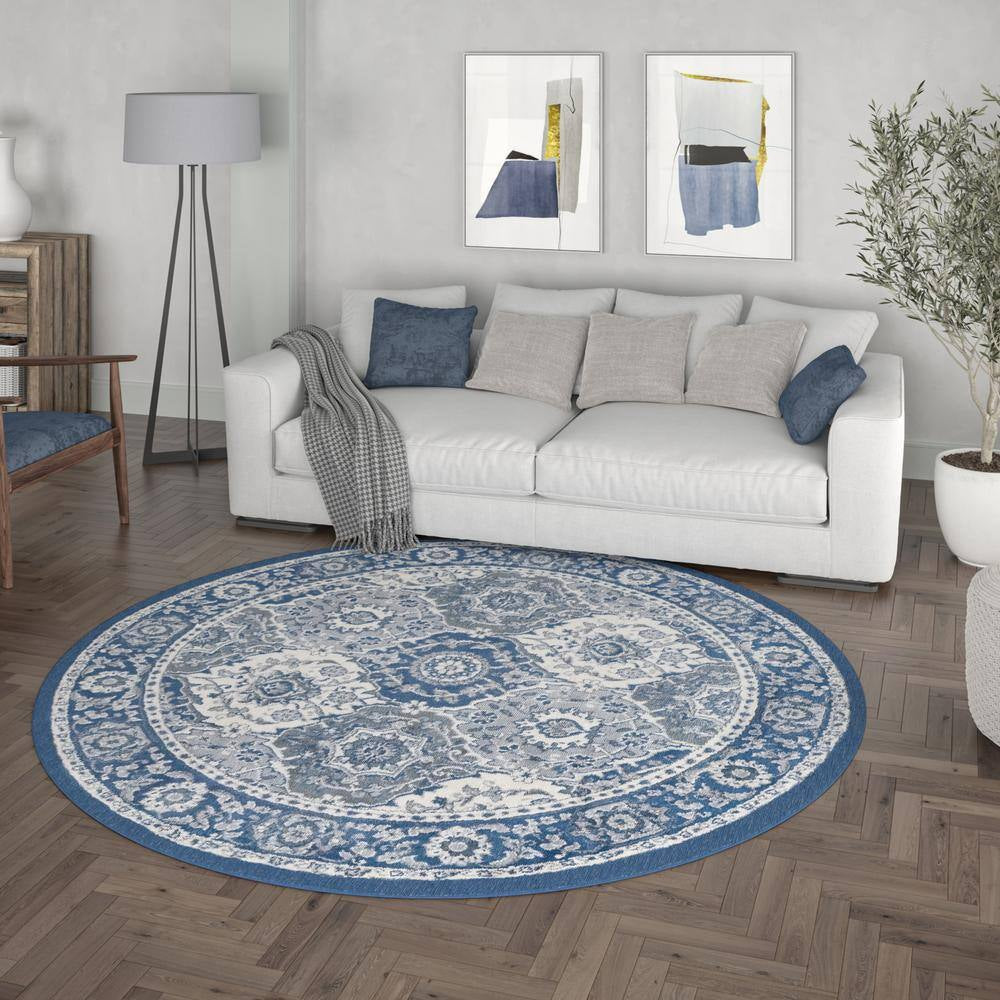 Madison Oriental Navy 8 Ft. round Indoor Area Rug