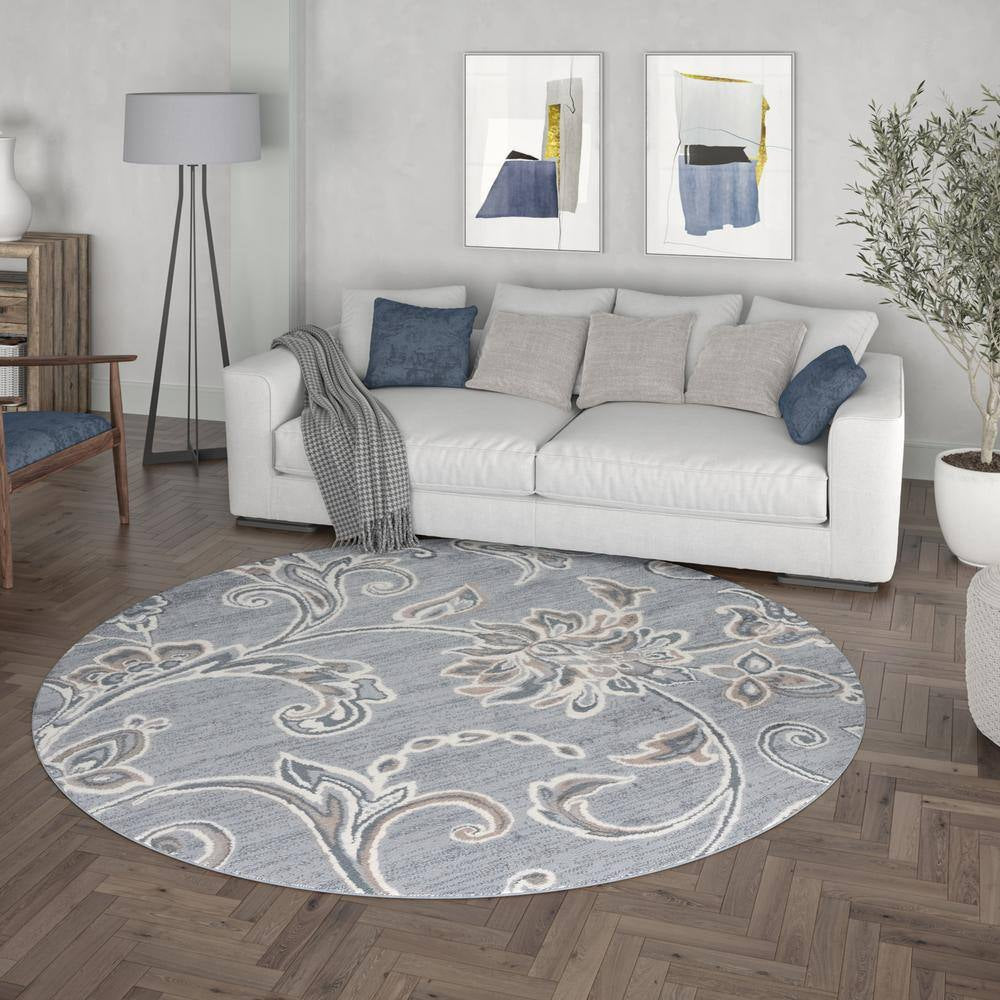 Madison Floral Gray 6 Ft. round Indoor Area Rug