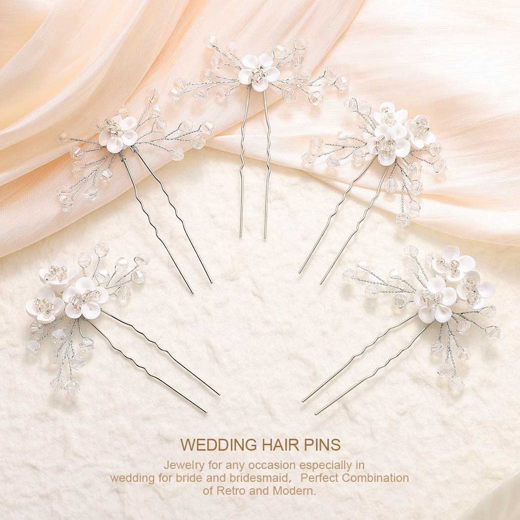 Wedding Flowers Hair Clips Silver Bride Hair Pins Floral Hair Accessories for Women
