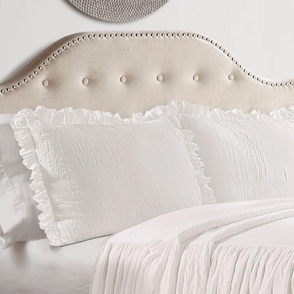 Ruffle Skirt Bedspread Set - 3 Piece Luxurious Farmhouse Bedding Set - Elegant, Charming Ruffle Detail - Timeless Style & Classic Design - Soft and Lightweight - King, White