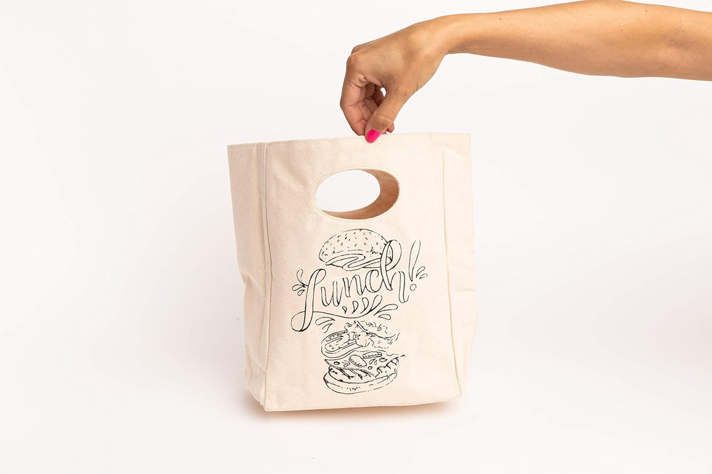 Organic Cotton Canvas Lunch Bag - Eco Friendly & Machine Washable | Perfect for Men, Women & Kids | Reusable Lunch Tote for Work, School - Easy to Clean Water Resistant Interior Liner (1 Bag - White)