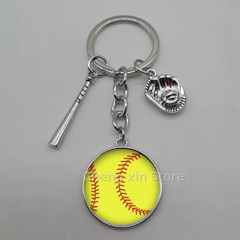 Baseball Softball Convex Photo Glass round Dome Keychain Jewelry, DIY Keychain