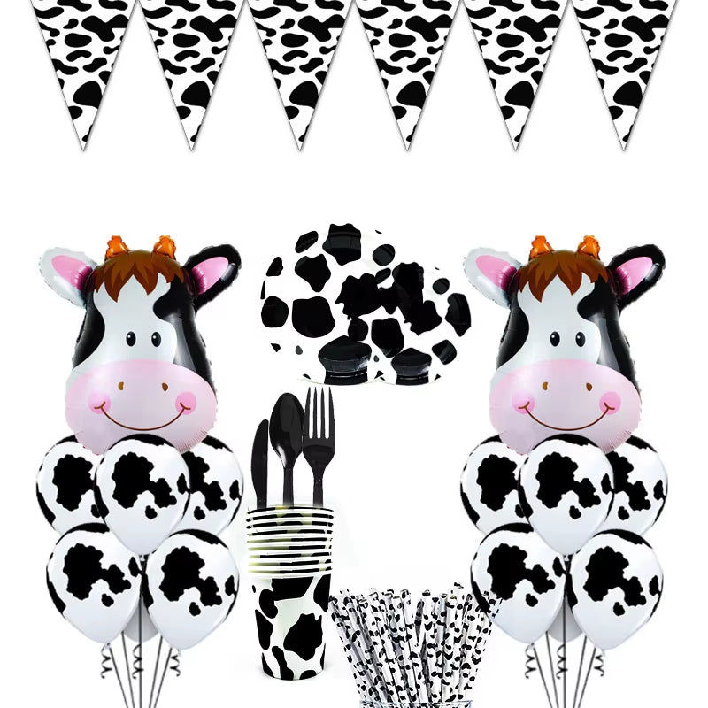 Farm Cow Theme Birthday Party Disposable Cup Plate Tablecloth Animal Cow Balloons Baby Shower Wedding Decoration Kids Favors