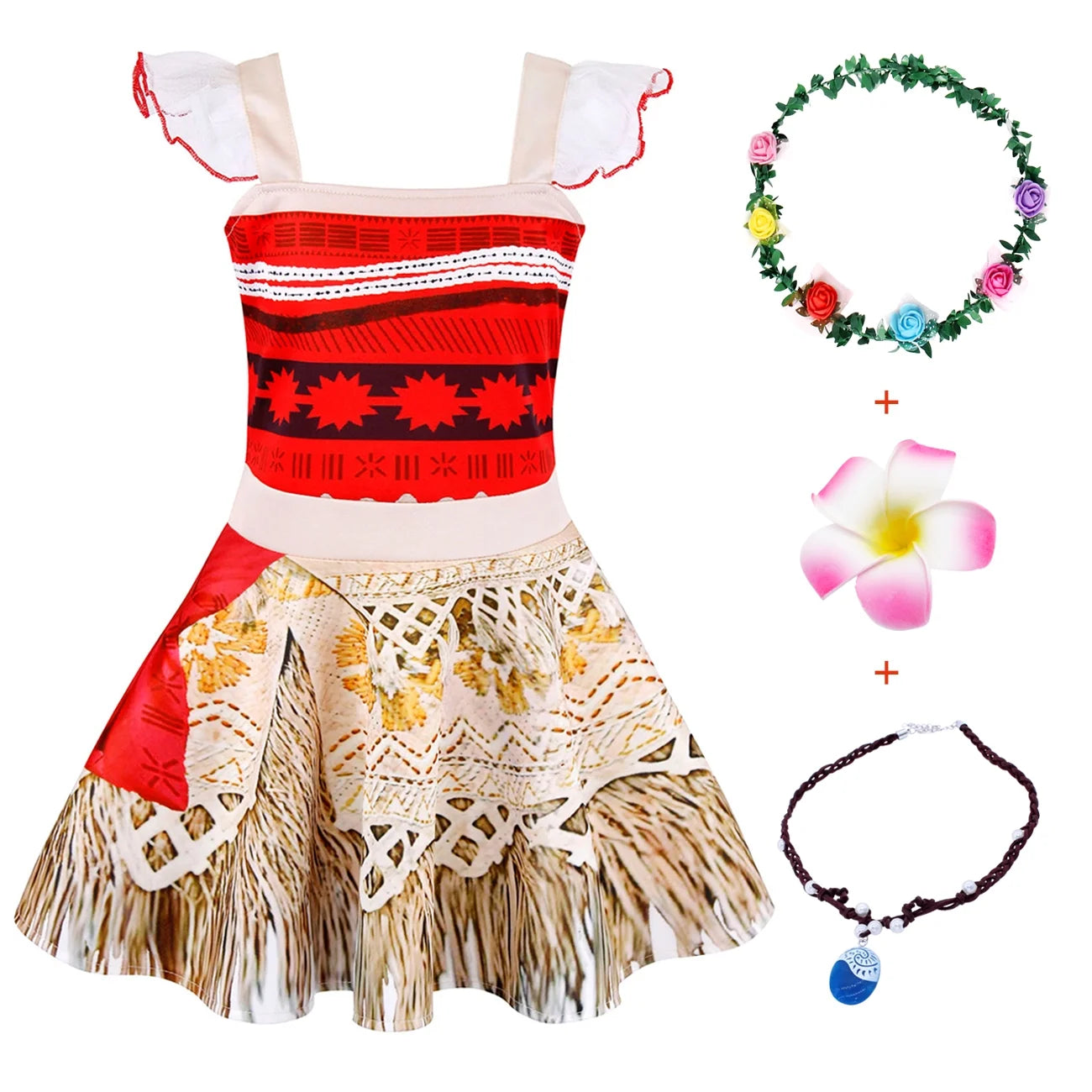 Moana Princess Dress for Little Girls Ocean Adventure Costume Cosplay with Accessories 9-10 Years