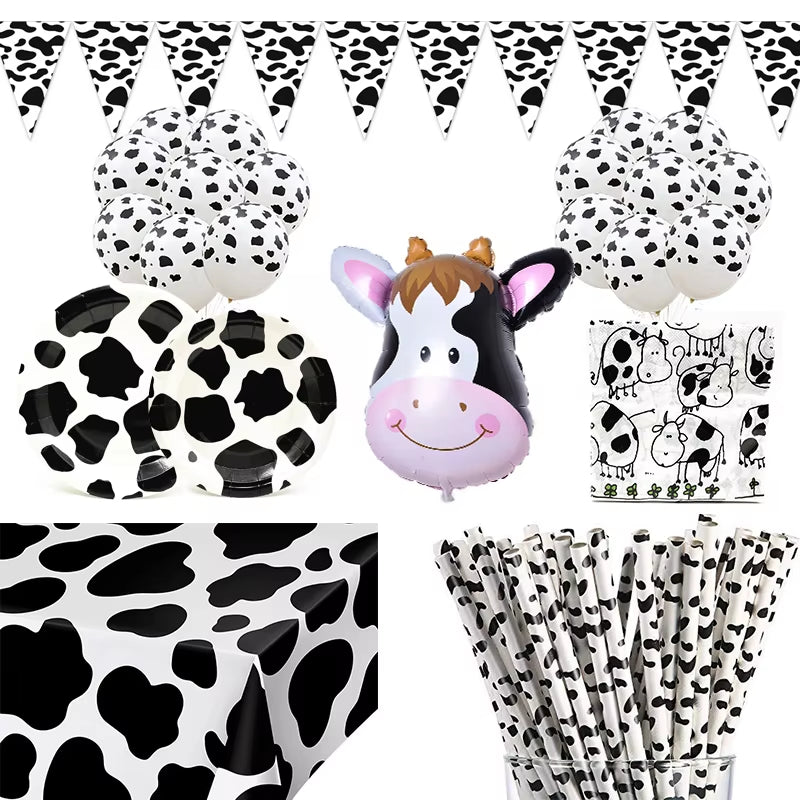 Farm Cow Theme Birthday Party Animal Party Cow Decoration Disposable Cup Plate Tablecloth Baby Shower Balloon Decoration