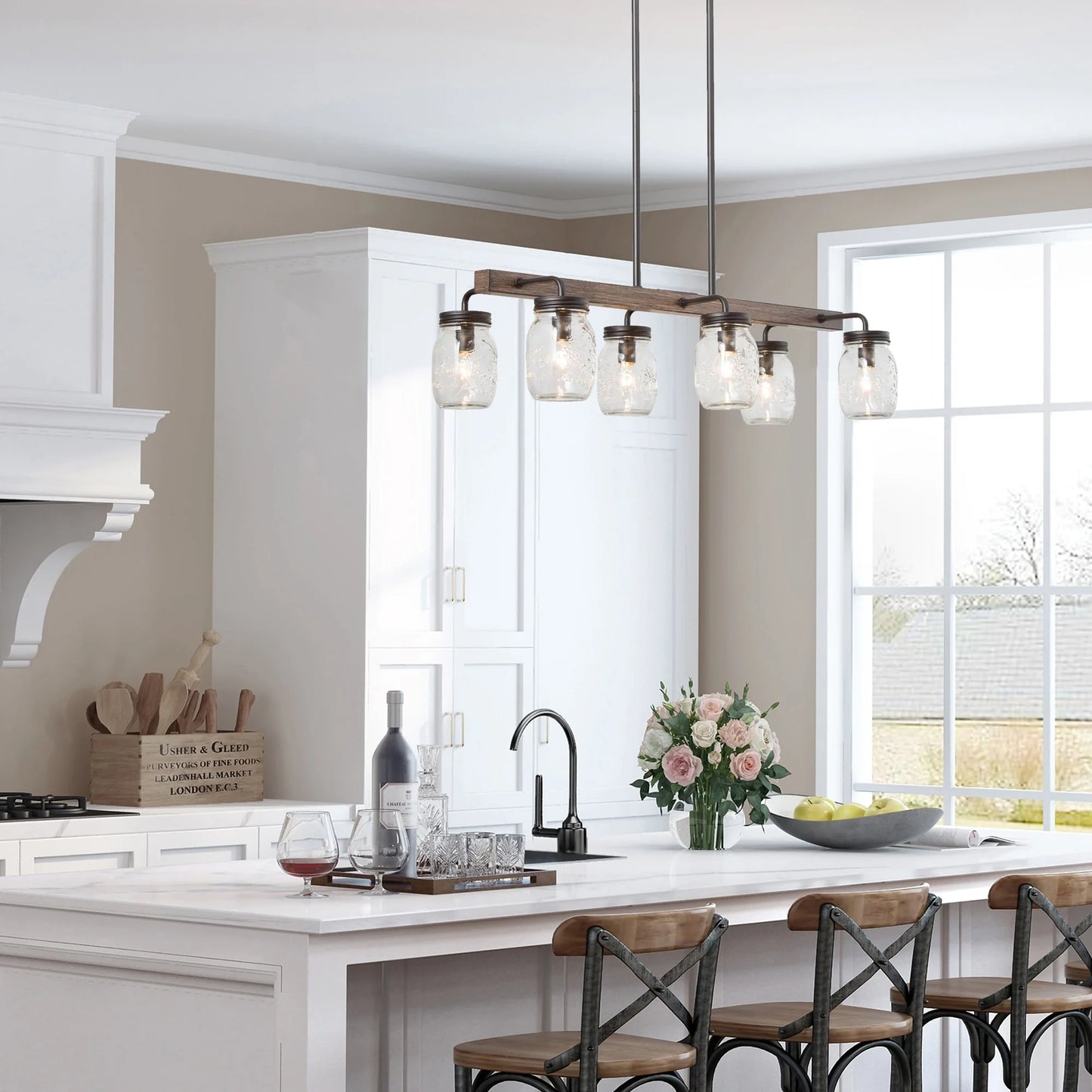 Modern Farmhouse 6-Light Chandelier Linear Kitchen Island Lights for Dining Room - L27.5" X W11"X H 71.5"