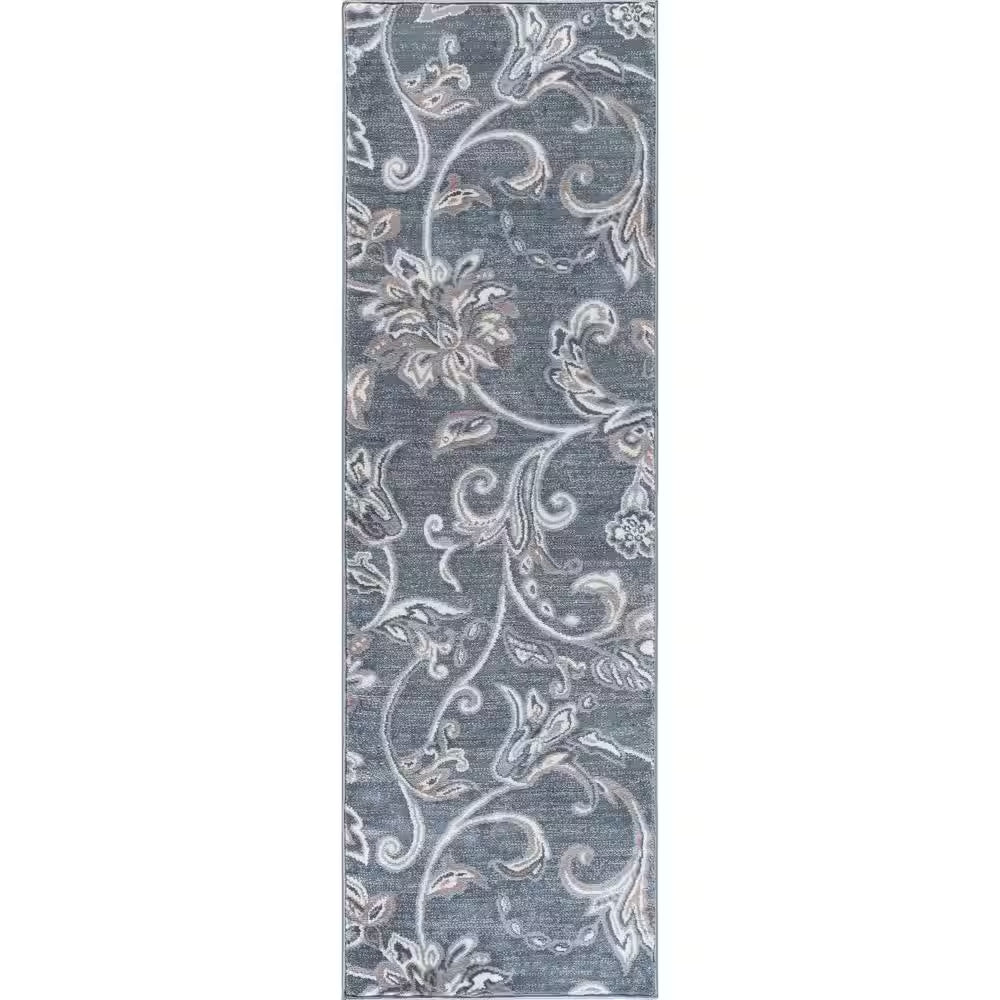 Madison Floral Gray 6 Ft. round Indoor Area Rug