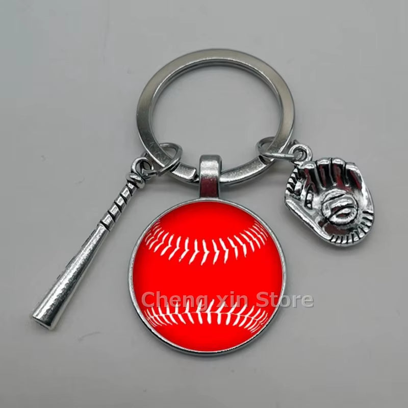 Baseball Softball Convex Photo Glass round Dome Keychain Jewelry, DIY Keychain