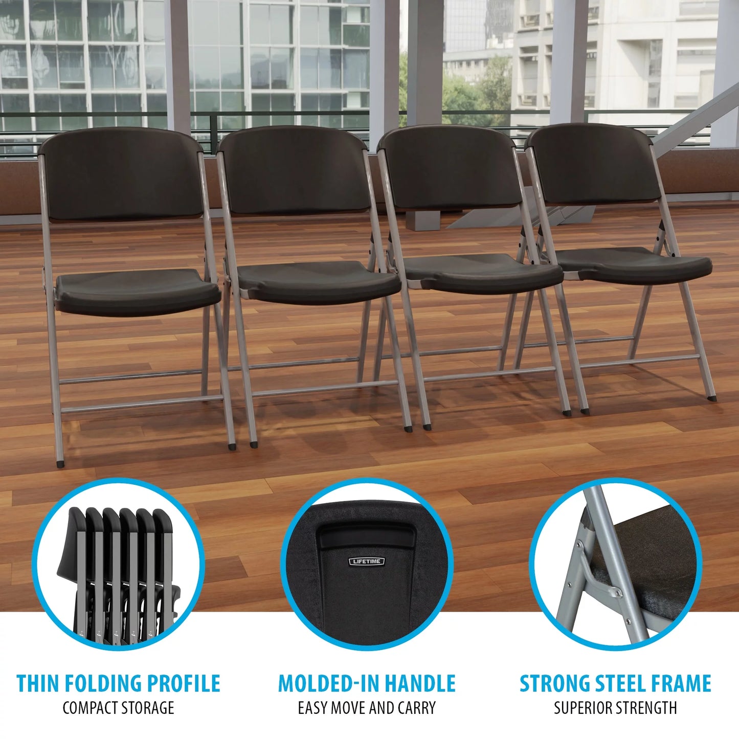 Folding Chair, Indoor/Outdoor Commercial, Black, 6 Pack (80844)