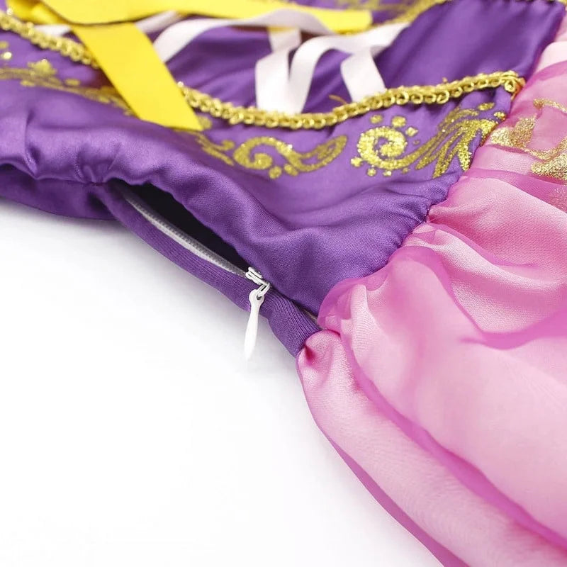 Rapunzel Dress for Girls Floral Puffy Rapunzel Princess Costumes Kids Dress up Halloween Cosplay Birthday Dresses up with Accessories 120 CM 5-6 Years
