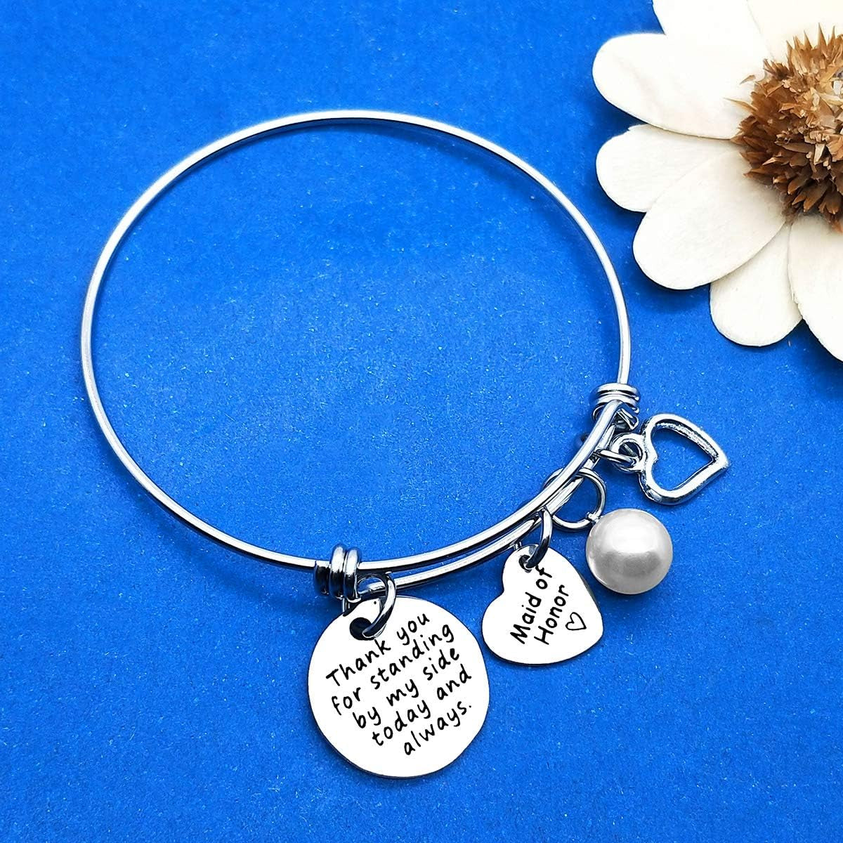 Bridesmaid Gifts Thank You for Standing by My Side Bangle Maid of Honor Adjustable Bracelet Gift Wedding Gift for Best Friends Sister Thank You Gift Bridesmaids Gifts from Bride Bridesmaid Bracelets