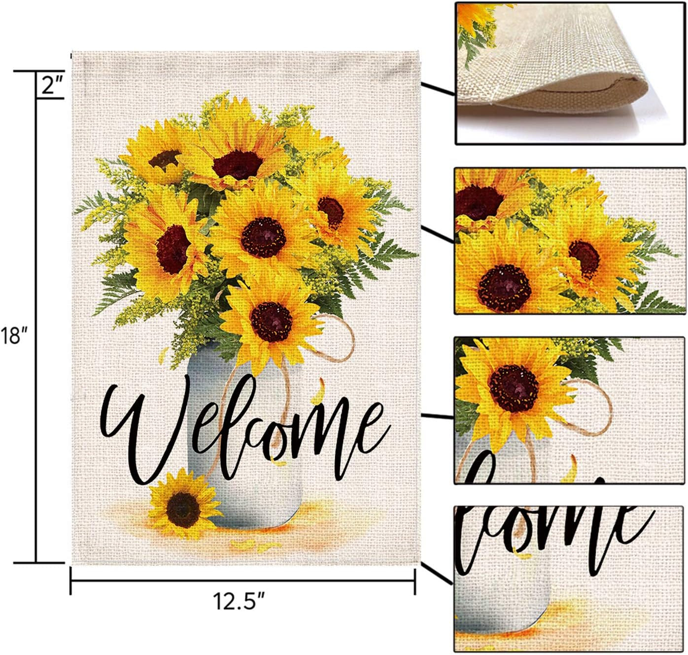Sunflower Arrangement Vase Welcome Garden Flag Double Sided,Burlap Summer Fall Farmhouse Outdoor Welcome Garden Decor,Small Garden Flag 12X18 Prime