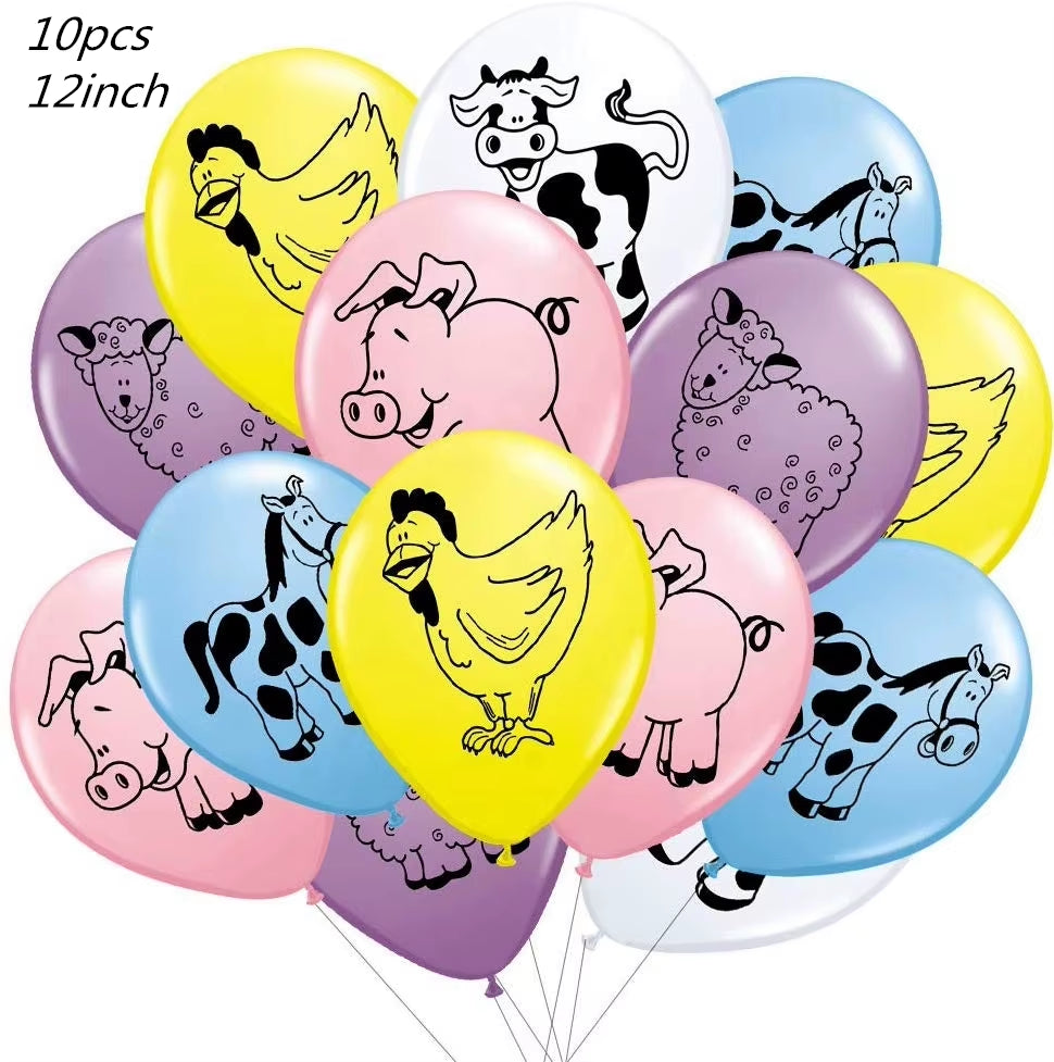Baby Shower Farm Animals Theme Party Favors Decorations with Balloon Cartoon Disposable Tableware Sets Birthday Party Supplies