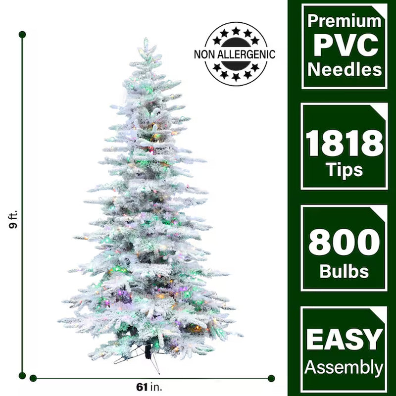 9-Ft Mountain Pine Pre-Lit Flocked White Artificial Christmas Tree with Color Changing LED Lights