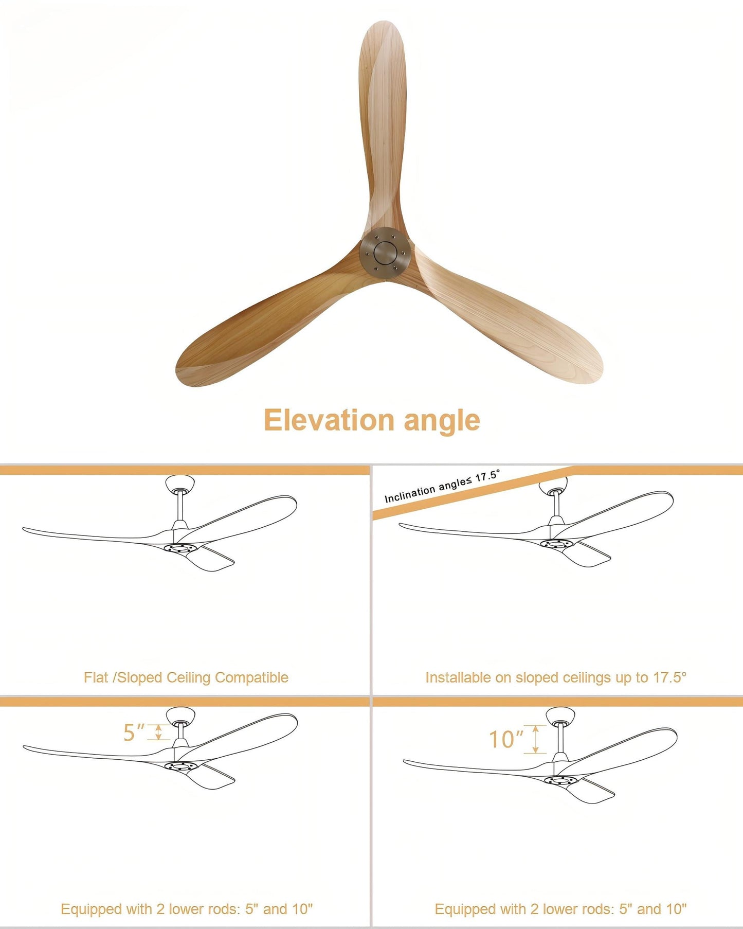 60" Modern Farmhouse Ceiling Fan with Remote Control No Lights, 3 Blades Reverse Airflow,Nickel