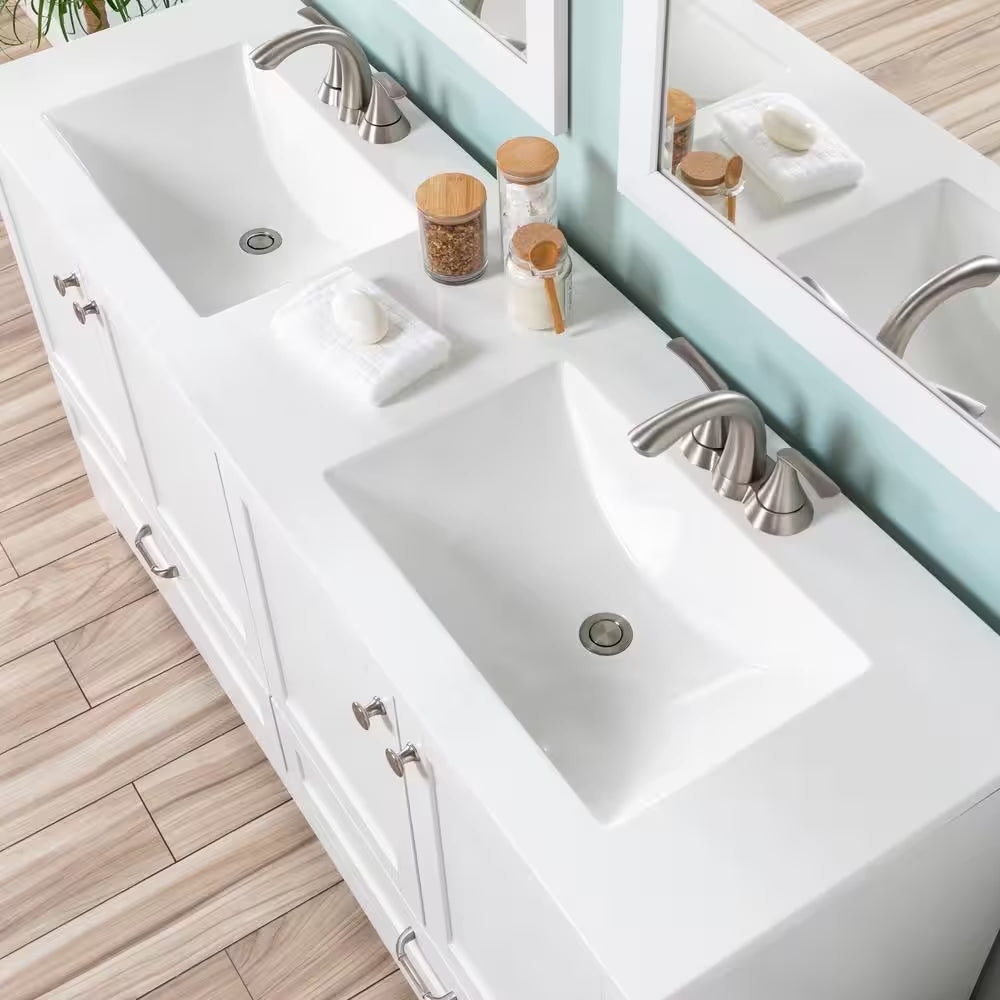 Lancaster 61 In. Double Sink White Bath Vanity with White Cultured Marble Top (Assembled)