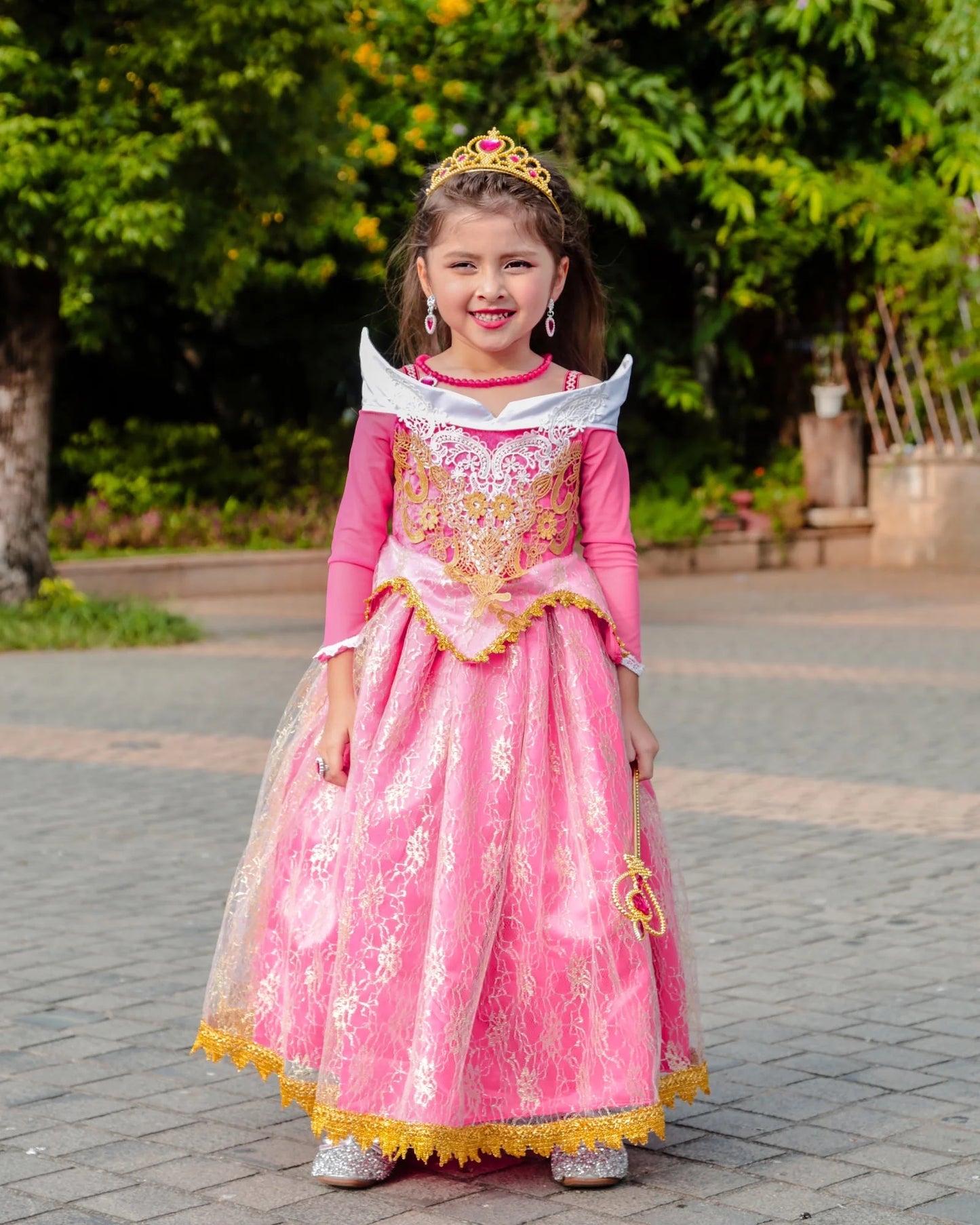 Girls Princess Dress up Aurora Fancy Dresses Birthday Party Cosplay for Kids Evening Gown with Accessories