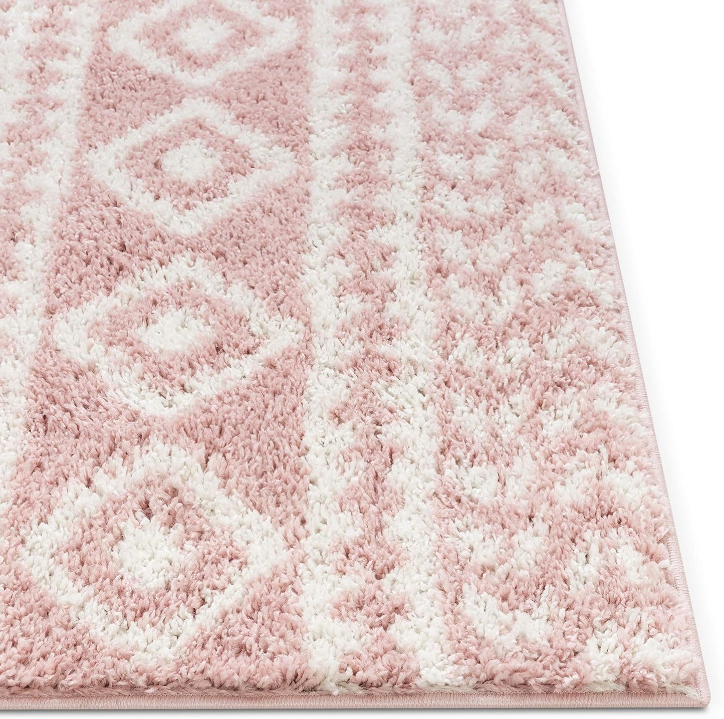 Madison Shag Cossima Tribal Diamond Stripes Shag Blush Pink 2'3" X 7'3" Runner Rug