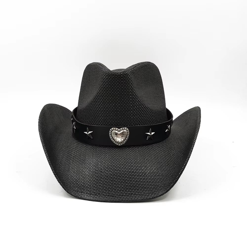 Love Belt Accessories Western Cowboy Straw Hat Fashionable Men and Women Summer Sunshade Straw Hat Cowboy Hat Beach Hat 2024 New