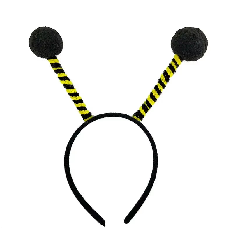 Adults Kids Plush Cartoon Bee Antennas Headband Fluffy Pompom Ball Birthday Party Cosplay Costume Christmas Halloween