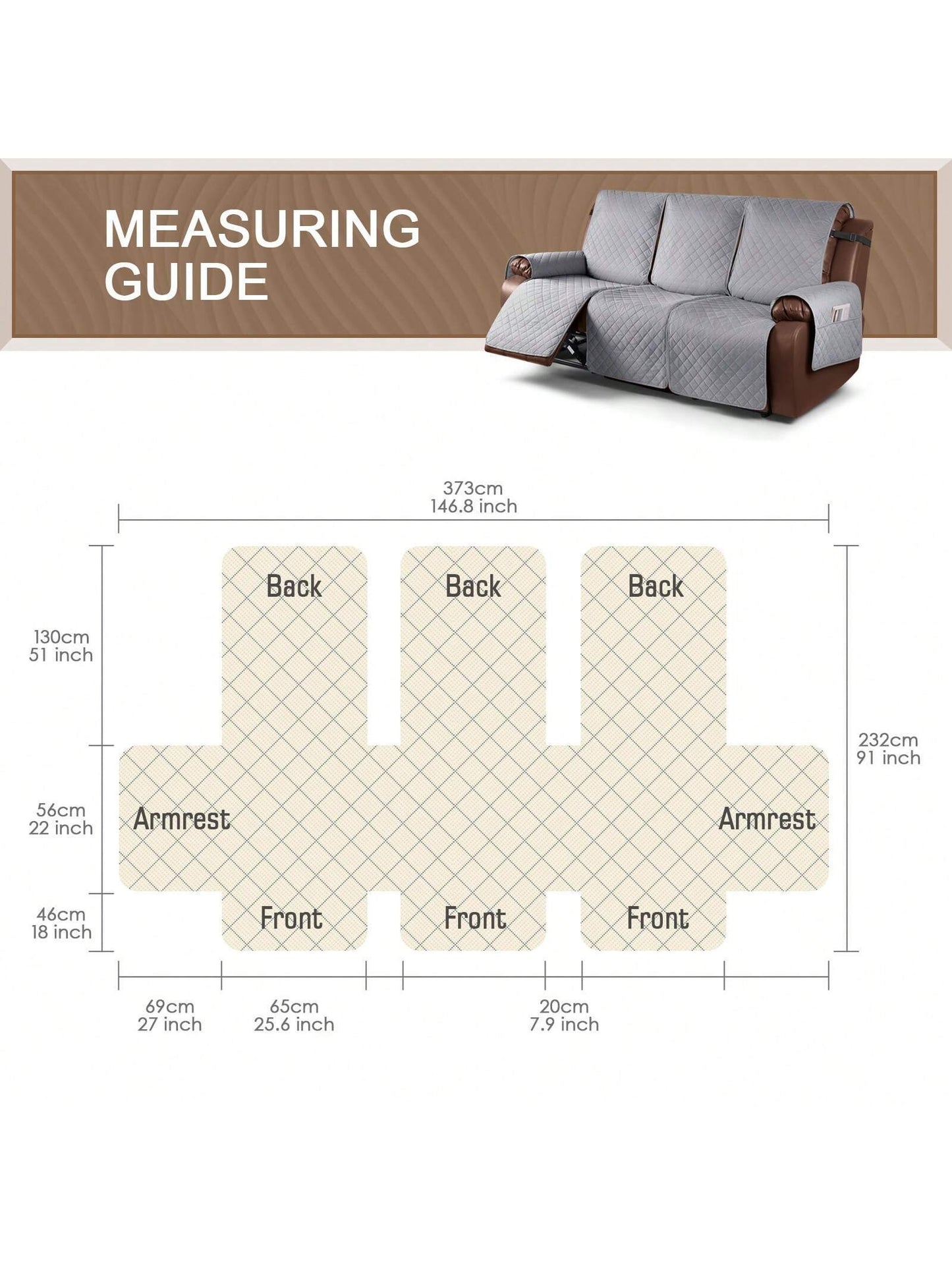 Waterproof Recliner Sofa Cover, Non-Slip Reclining Couch Covers for 1, 2 & 3 Seater, Recliner Couch Cover Furniture Protector with Elastic Straps for Pets, Kids