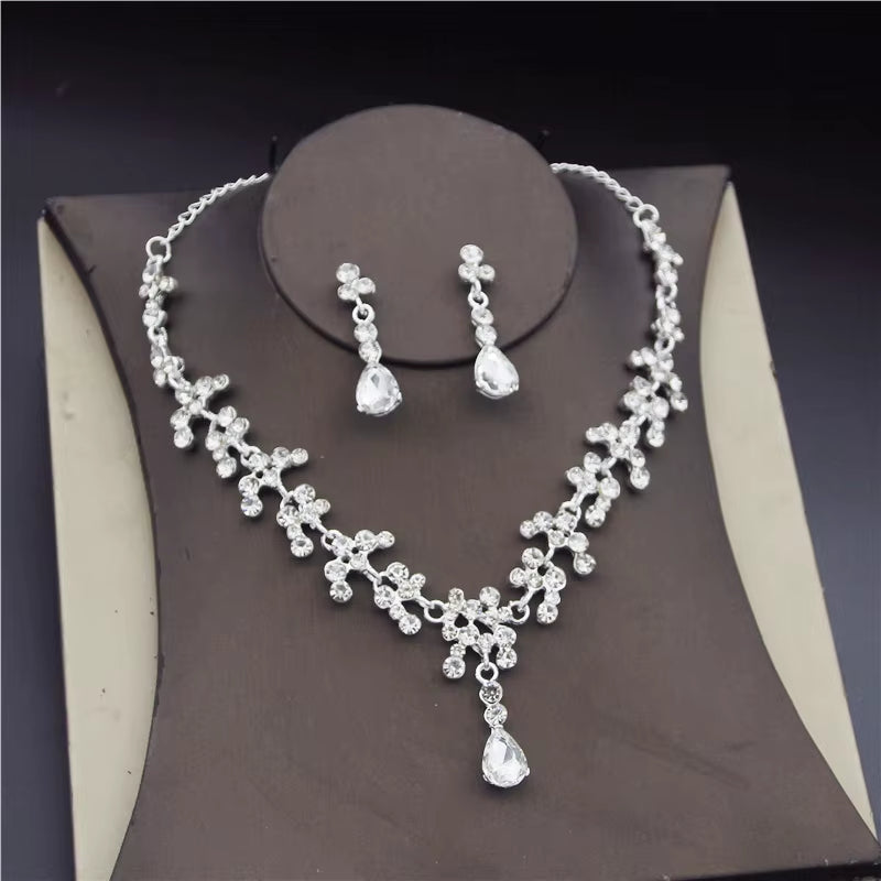 Fashion Bridal Jewelry Sets for Women Earring Necklace Set Rhinestone Crystal Wedding Necklaces Earrings Sets