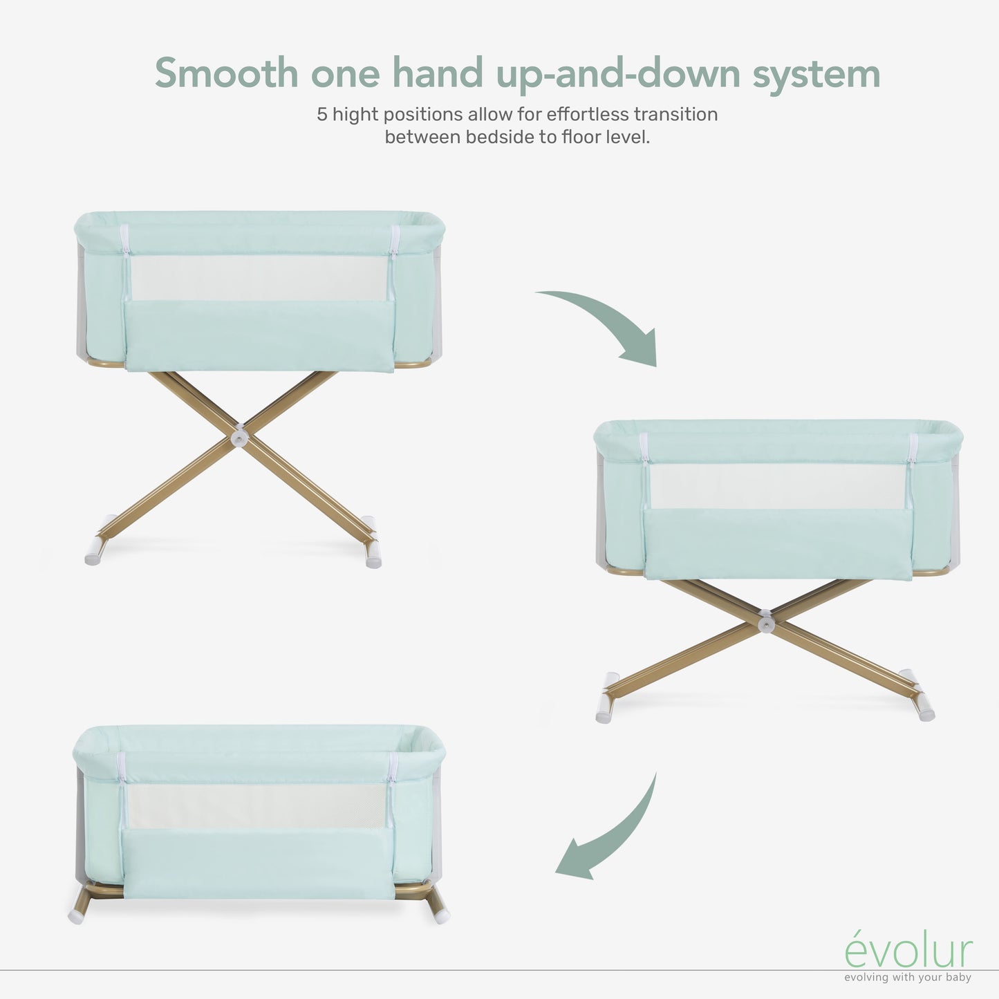 Orabelle Bedside Bassinet and Sleeper for Baby in Mint, Easy to Fold and Carry