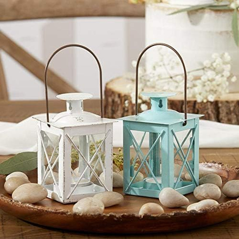 Decorative Lanterns - Set of 6 - Luminous Distressed Metal Lantern Candle Holders for Wedding, Home Decor and Party - 4.5" H (6.5" H with Handle) – White