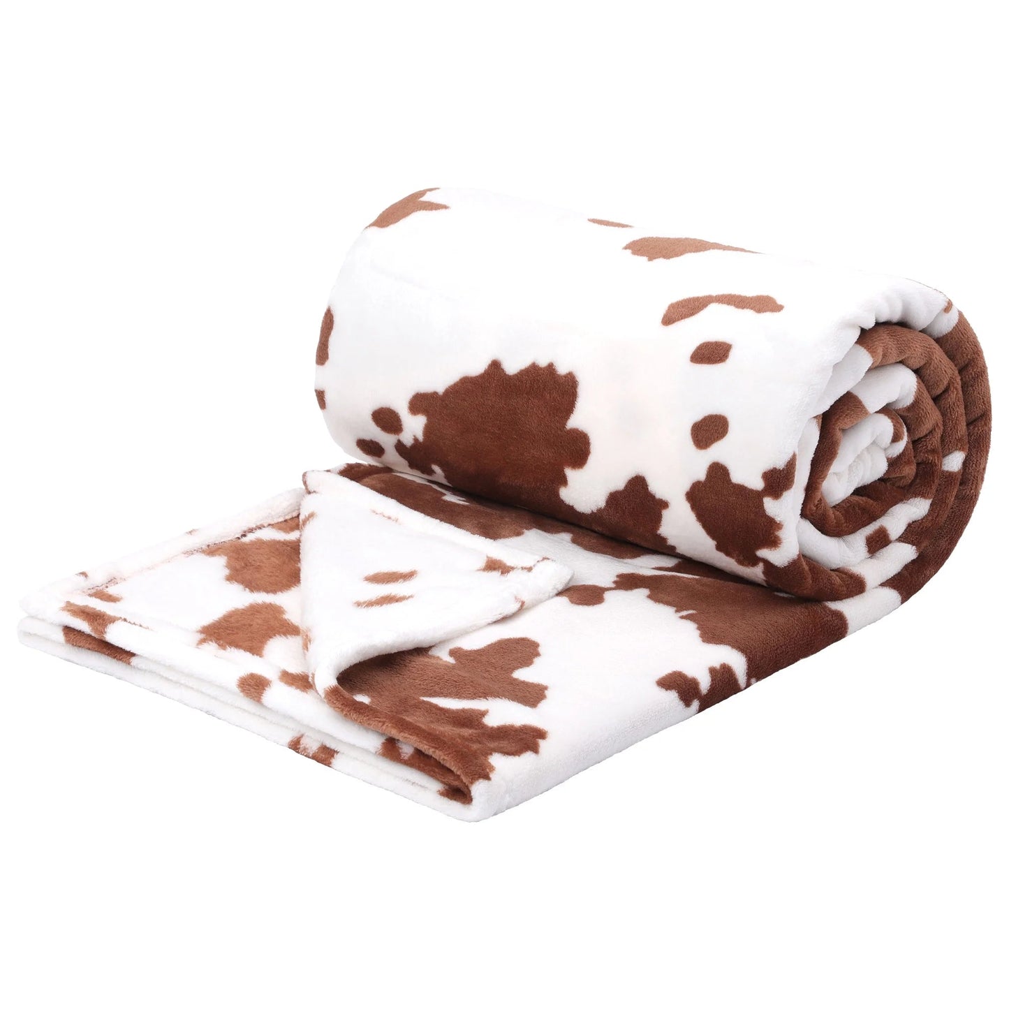 Cow Printed Soft 300GSM Flannel Throw Blanket Sofa Bed Brown 59" X 79"