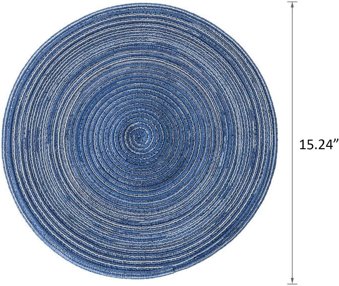 15Inch round Placemats Farmhouse Boho Placemats Cloth Placemat Rustic Woven Placemats for Dining Table Set of 6 Circle Placemats Linen Braided Placemats Washable Outdoor Blue Table Mats