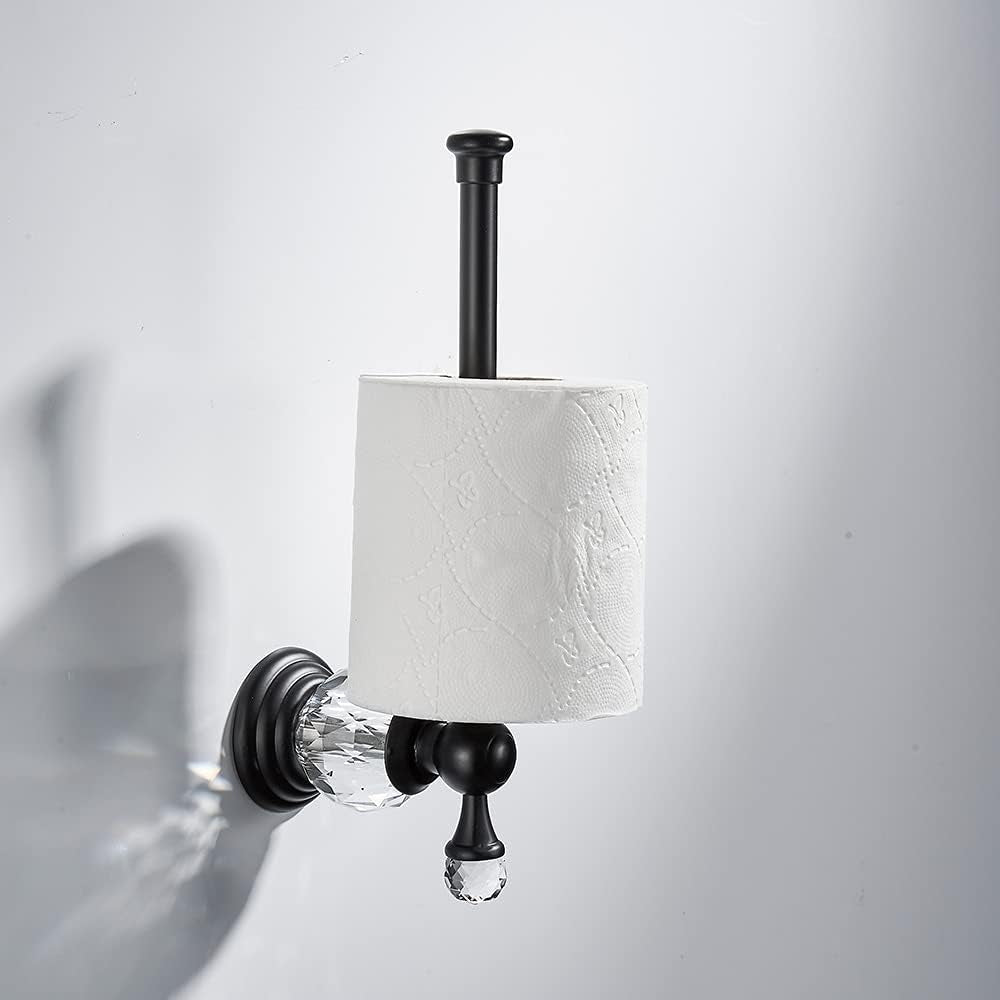 Crystal Bathroom Hardware, Matte Black Bathroom Accessories Set Towel Bar Toilet Paper Holder Towel Ring Coat Hooks 4 Pieces