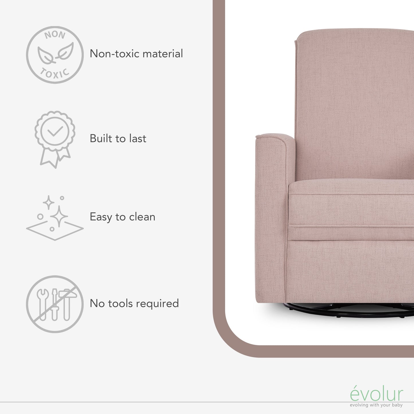 Raleigh Glider Recliner Rose with High Backrest Support, Durable Polyester Fabric