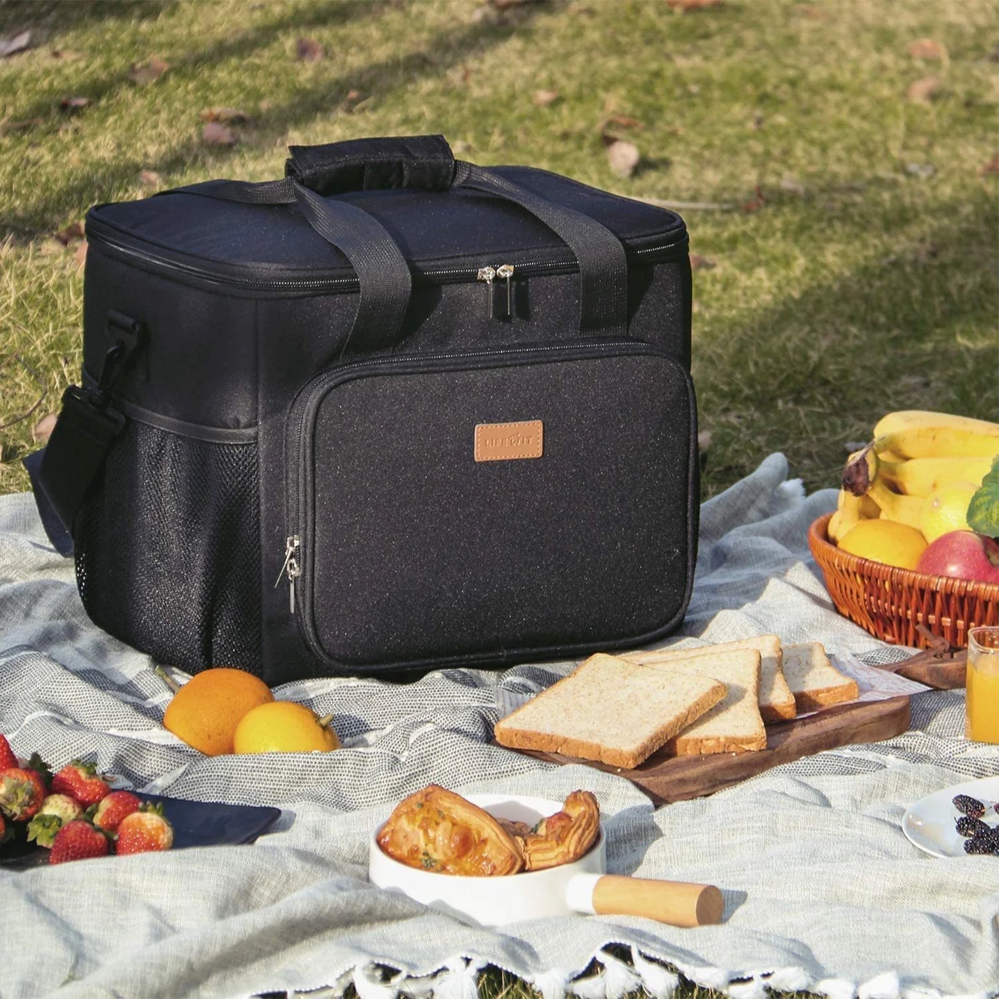 Insulated Lunch Bag Box for Women Men, Reusable Cooler Tote Bag, Black