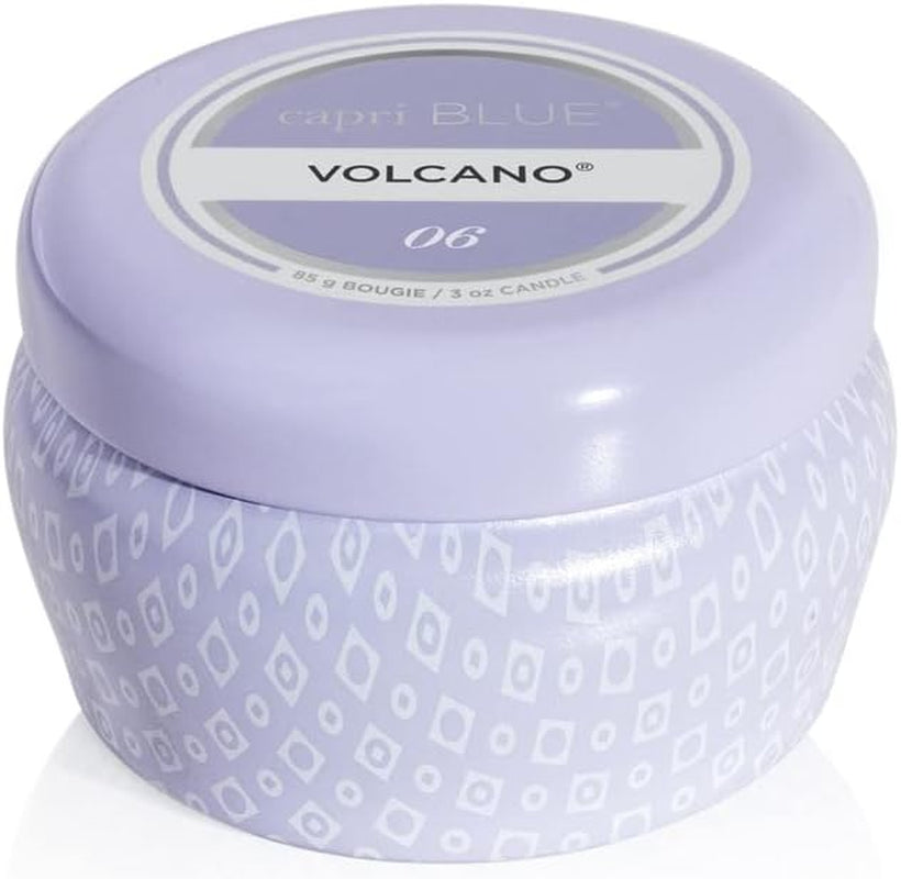 Volcano Scented Mini Tin Jar Candle - Printed Mini Tin Candles for Home Scented with Tropical Fruit & Sugared Citrus - Long Lasting Soy Wax Blend - Black (3 Oz)