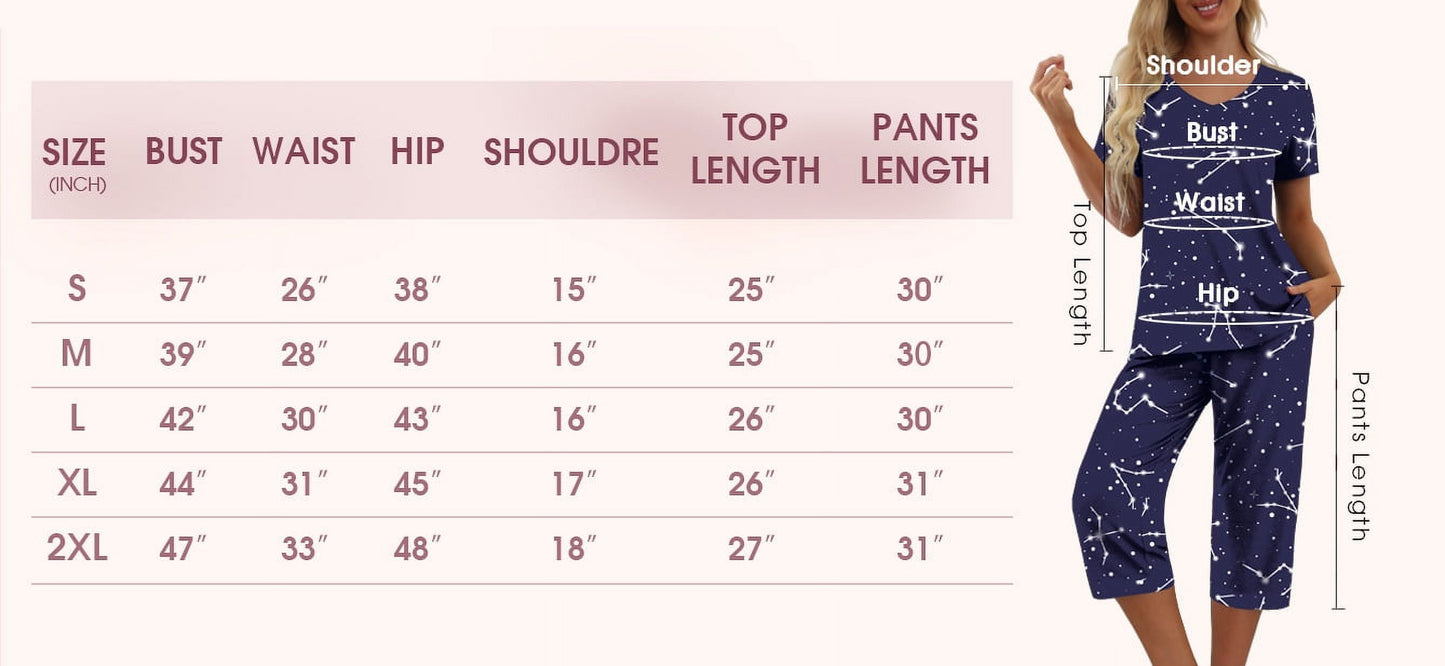 Women'S Pajama Sets Short Sleeve Shirt and Capri Soft Pajama Sets with Pockets