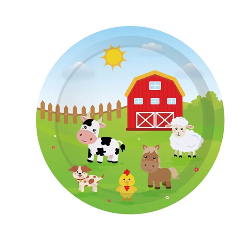 Farm Animals Theme Birthday Party Decoration Kids Paper Napkins Plates Cups Bags Disposable Party Tableware Decorative Plates
