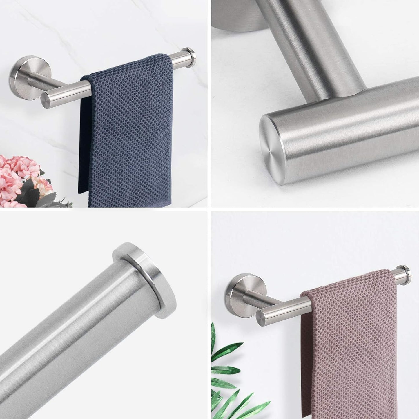 7 Pieces Bathroom Hardware Set SUS304 Thicken Stainless Steel-Towel Rack Kit Include 24" Towel Rod+ 9" Hand Towel Bar+ Toilet Paper Holder+4Robe Towel Hooks Bath Accessories (Nickel)